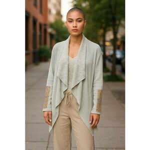 Soft Surroundings Large Thermal Cadence Open Front Laces Trim Cardigan Sweater